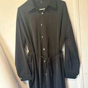 Black Button-Up Dress with Tie Waist